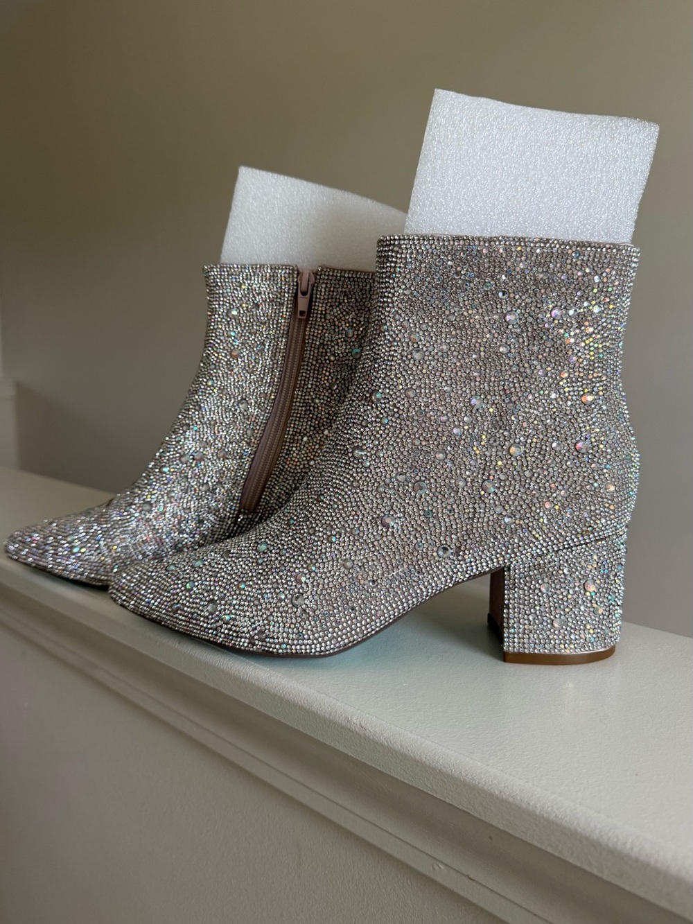 Betsey Johnson Iridescent Crystal Embellished Ankle Boots - Silver